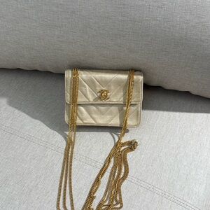 CHANEL Ivory Chevron Leather Mini Flap Bag GHW